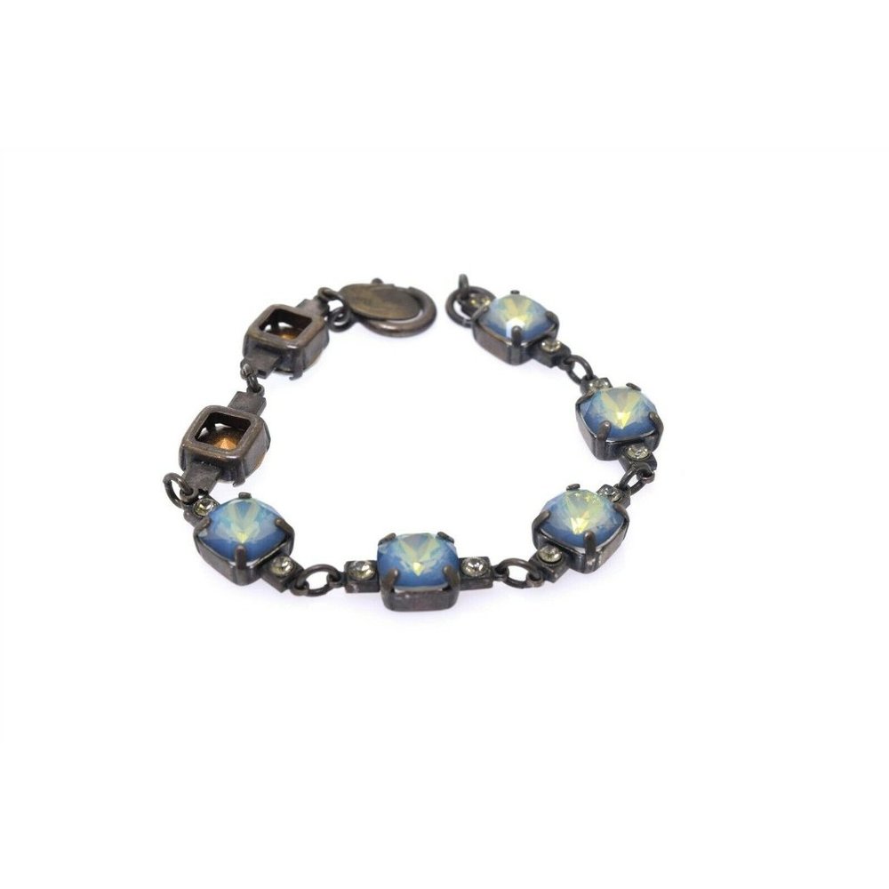 Catherine Popesco France Silver Pacific Blue Crystal Bracelet 7.5"